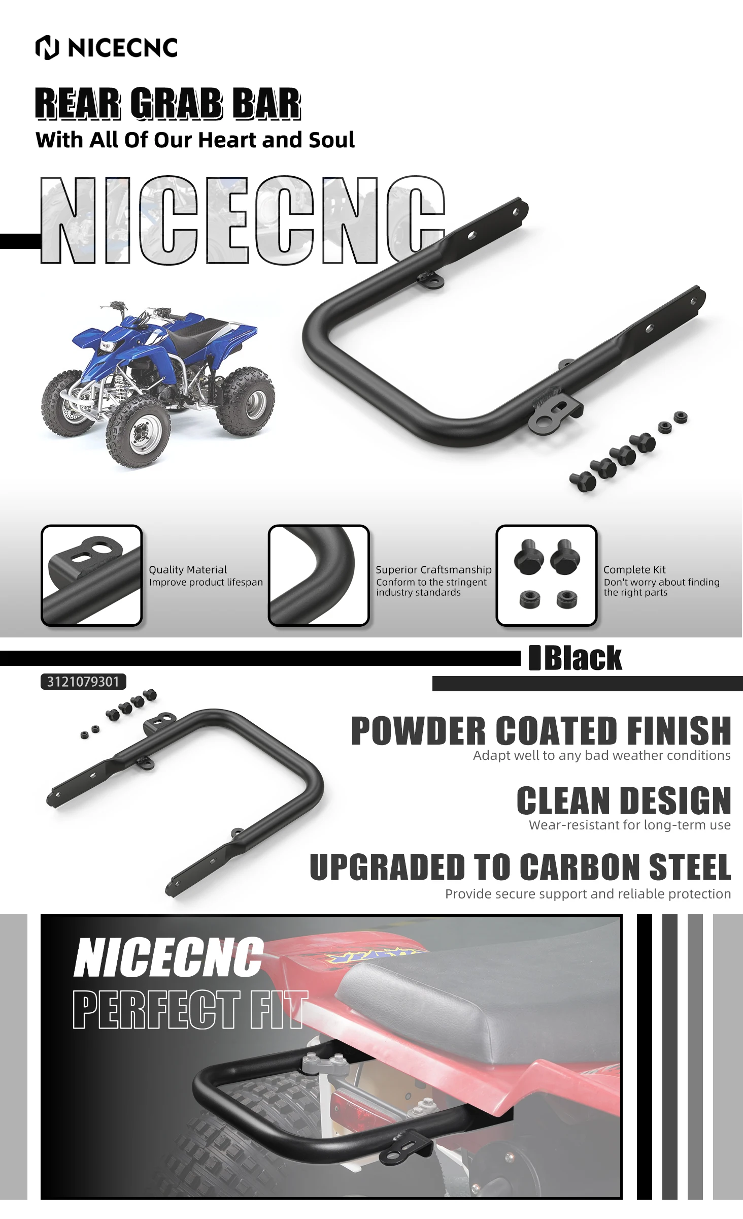 NICECNC Hintere Haltestange für Yamaha Blaster 200 YFS200 1988-2006 YFS200SE Special Edition 2006 ATV-Zubehör aus Kohlenstoffstahl – Detail 1