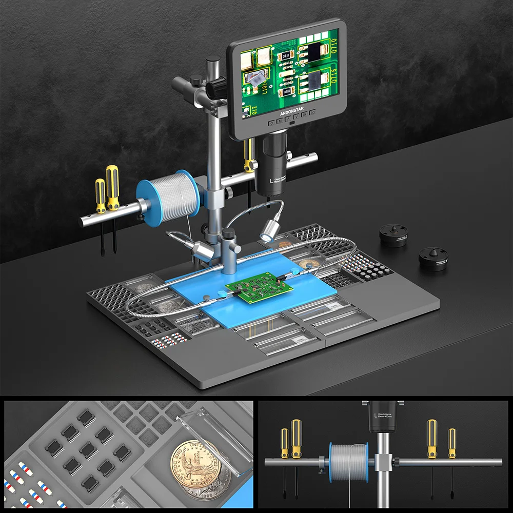 Andonstar 2024 Trinocular 2000X UHD 2160P HDMI/UBS Digital Microscope with PC Connection for PCB Solder Check for Phone Repair