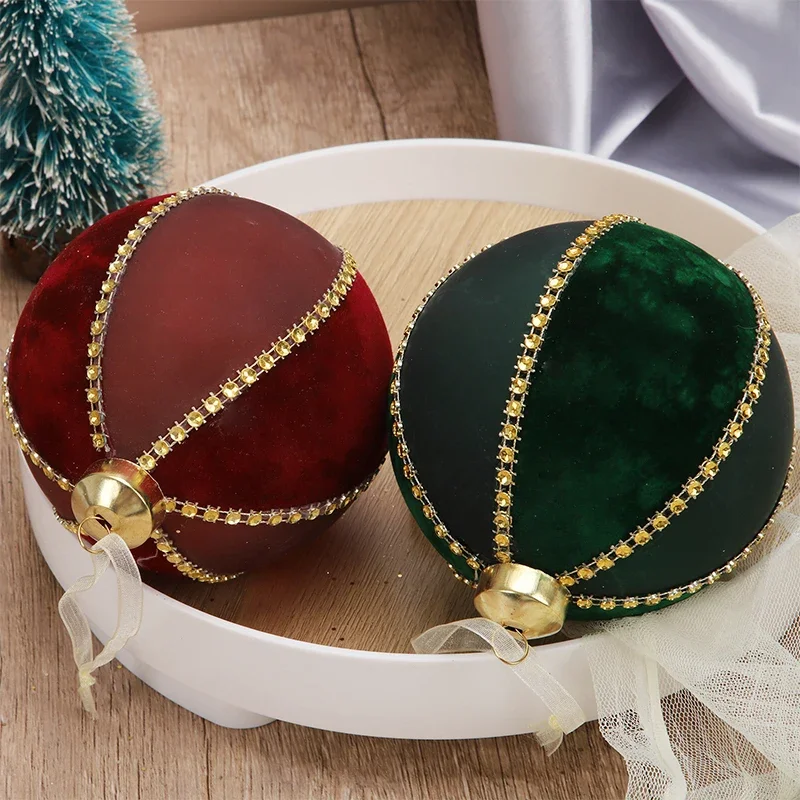 8cm Christmas Ball Ornaments Hangings Flocked Glass Balls with Rhinestones for Tree Indoor Outdoor Holiday Decorations