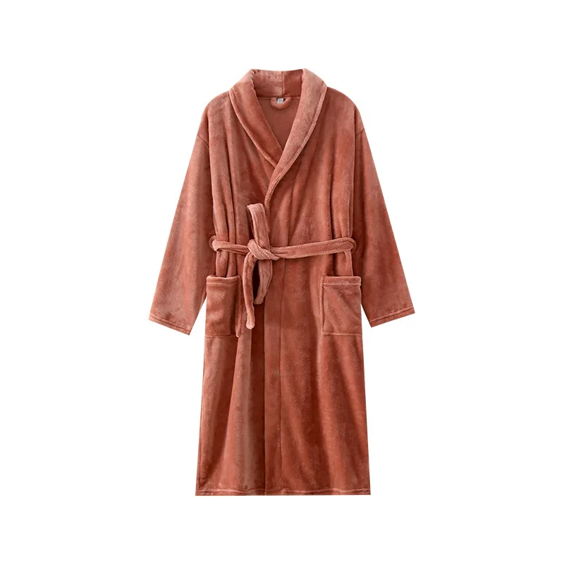 

Men and Women Couple Same Style Bathrobe Girls winter Flannel Lengthened Nightgown Can Be Worn Outside Homewear