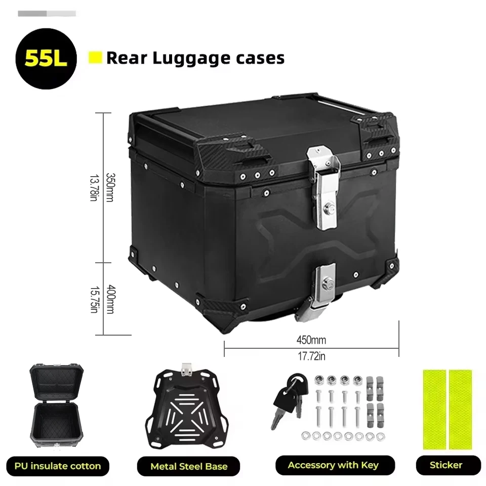 45L/55L Genera Motorcycle Top Aluminium Motorfiets Kofferbak Helm Box Waterdichte Motor Staart Doos Bagage Opbergkoffers