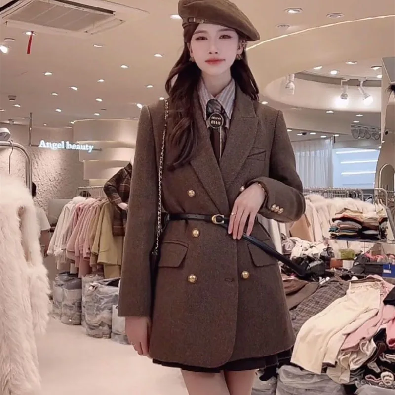 Vintage With Belt Wool Jacket For Women Autumn And Winter 2024 New Popular Seasonal Temperament Top Female Blazer Wool OutCoat