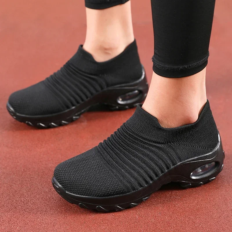 

Women's Summer Slip on Shoes Black Sporty Casual Breathable Height Increasing Thick Soled Non Slip Comfortable New Walking Shoes