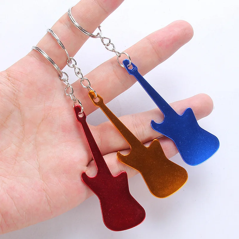 100Pcs Electric Guitar Shaped Keyring Key Ring Bottle Opener Metal Aluminum Keychain Promotional Item