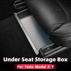 Caja de almacenamiento debajo del asiento para Tesla Model X Y, almohadilla de silicona acrílica Premium, Push Pull, transparencia, ModelX, accesorios modernos, 2024