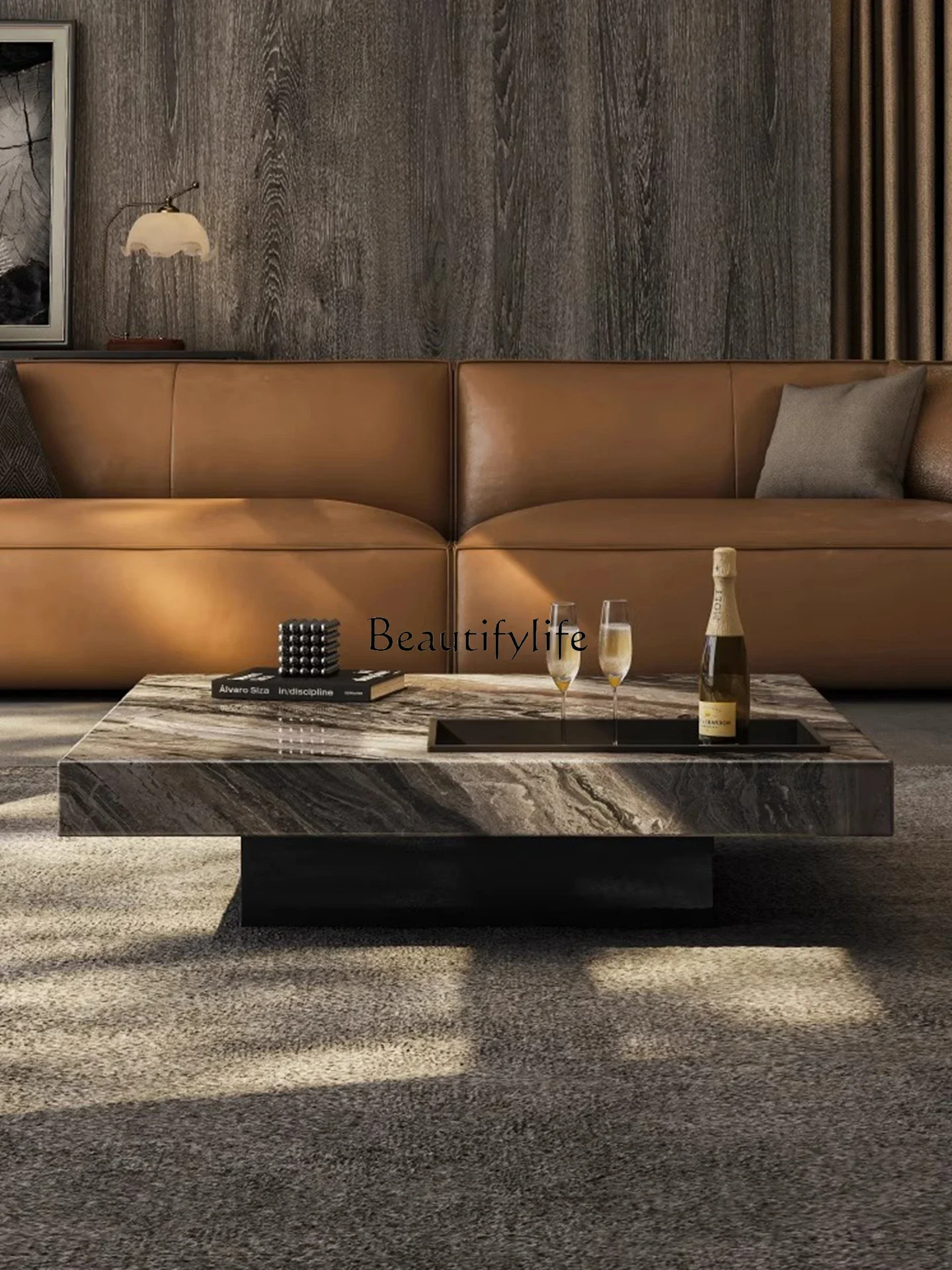 

02 ls 18Venice brown marble coffee table Italian minimalist household high-end square coffee table