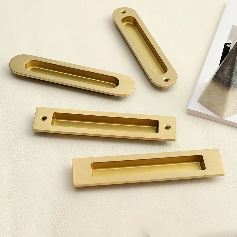 Brass Round Hidden Insert Invisible Embedded Handle One Pair Set Door Wardrobe Kitchen Bedroom Dresser Villa Drawers Cabinets