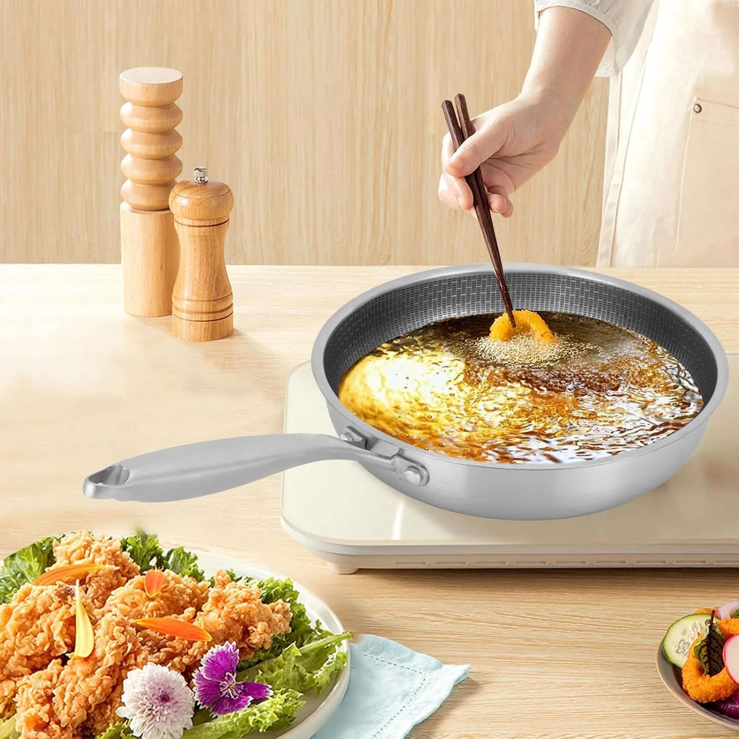 Diameter 28cm Frying Pan Honeycomb Structure, Stainless Steel Frying Pan, Non-stick Frying Pan, High Temperature Resistance