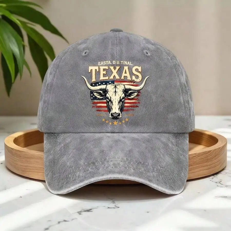 Texas Longhorn USA Flag Dad Hat - Patriotic Western Washed Cotton Cap Vintage Washed Baseball Cap Retro Distressed Dad Hat Soft