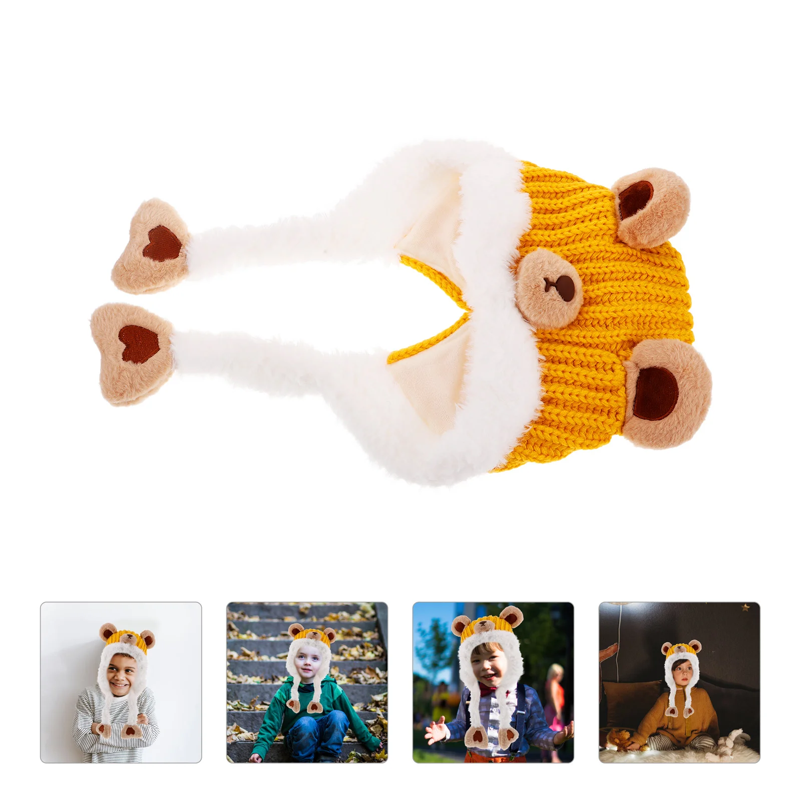 Children's Beanie Newborn Hat Hooded Scarf for Kids Yellow Knit with Toddler Boy