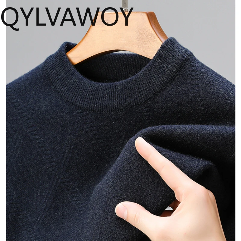 QYLVAWOY Sweaters Men Clothes Fashion Red Tops Half-high Collar Warm Pullover Mens Sweater Winter Clothes Knitted Sweater 2024