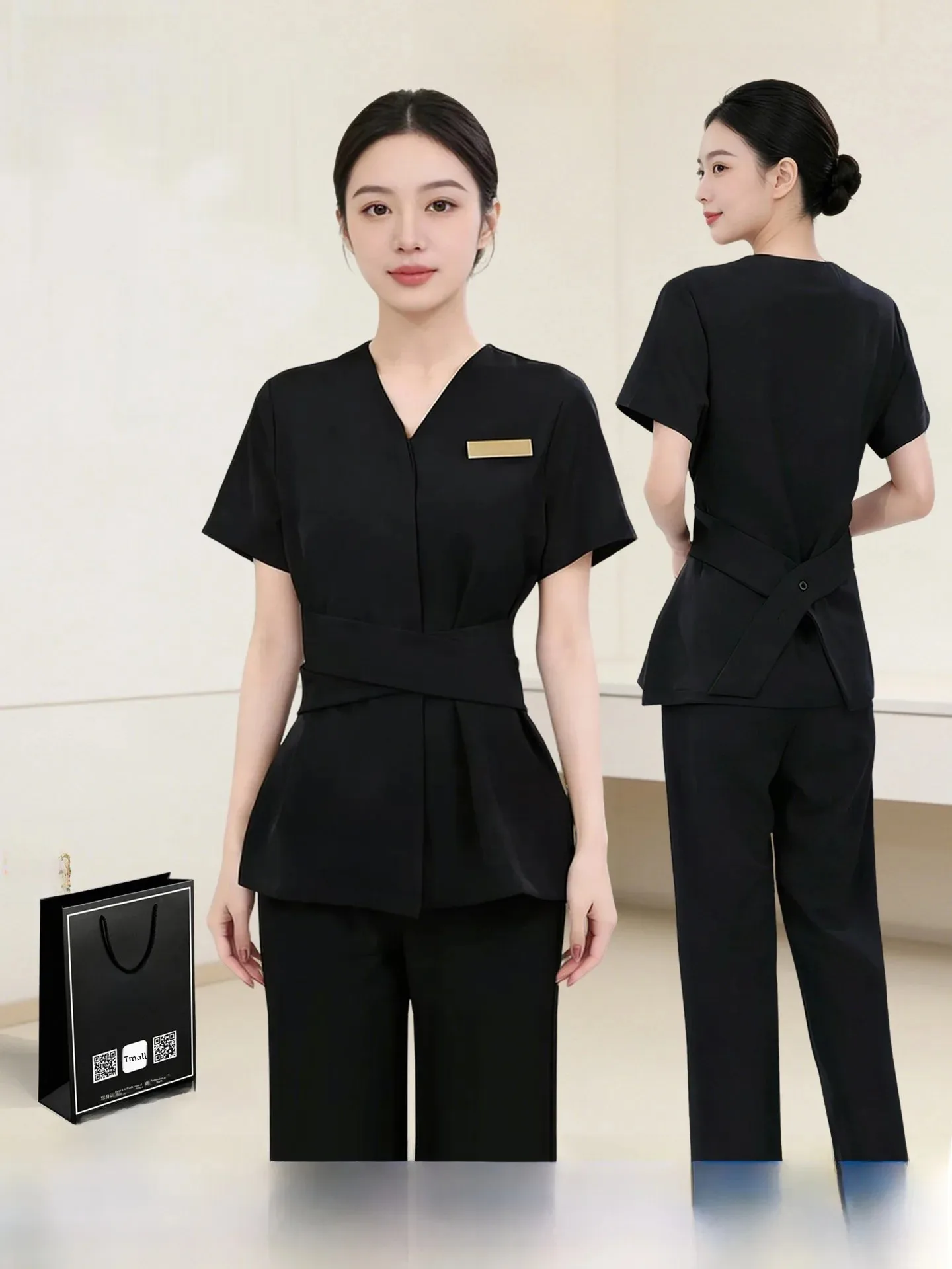 Elegant Short Sleeve Beauty Salon Uniform Set for Women High End Aesthetic Casual Style Polyester Spandex Adult Summer Workwear