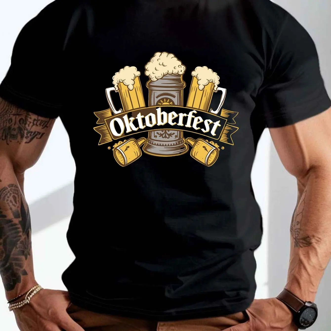 

Мужская хлопковая пивная одежда с короткими рукавами, простой большой пивной принт, мягкая и удобная дышащая уличная одежда в стиле хип-хоп, повседневные виды спорта