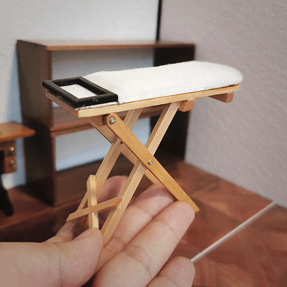 1/12 Dollhouse Miniature Accessories Mini Wooden Ironing Board Table Model for Doll House Decoration ob11