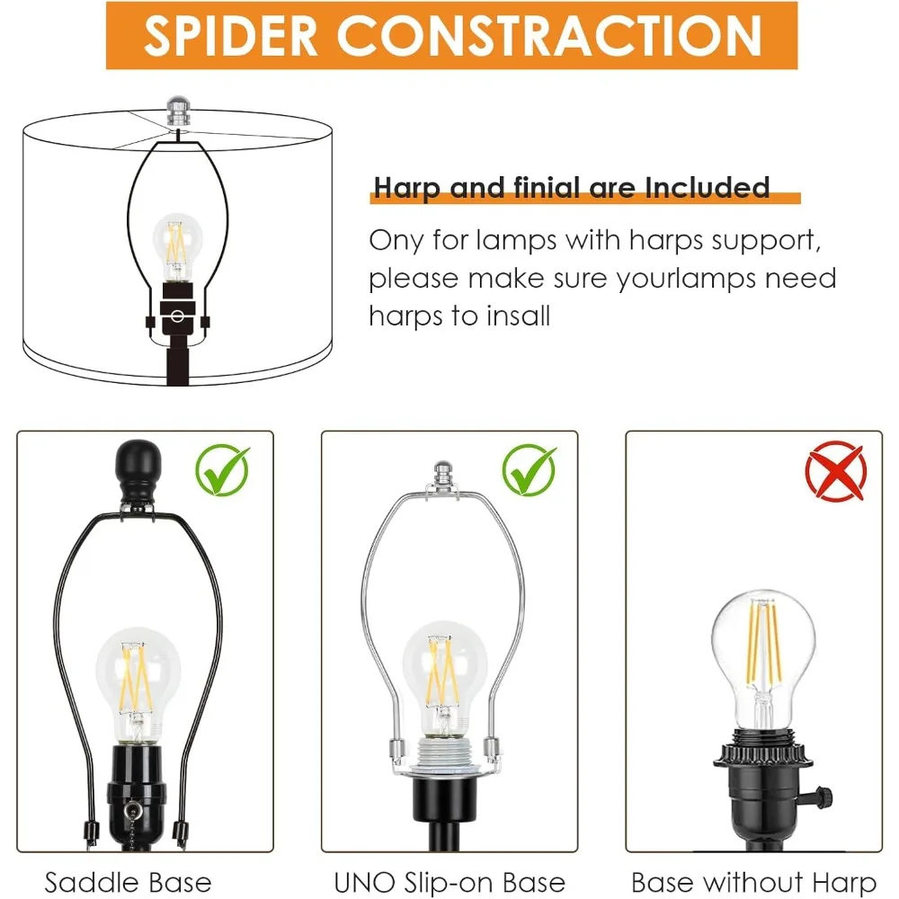 램프 갓 2개 세트, 드럼형 램프 갓 상단 13인치 x 하단 13인치 x 높이 10인치, 스파이더 피팅 포함, 테이블용 대형 교체 램프 갓