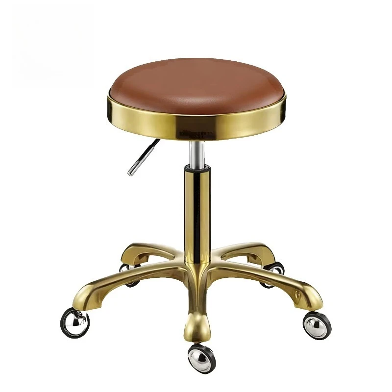 Round Beauty Technician Stool Chair Gold Stainless Steel High Density Sponge Hair Salon Technician Stool