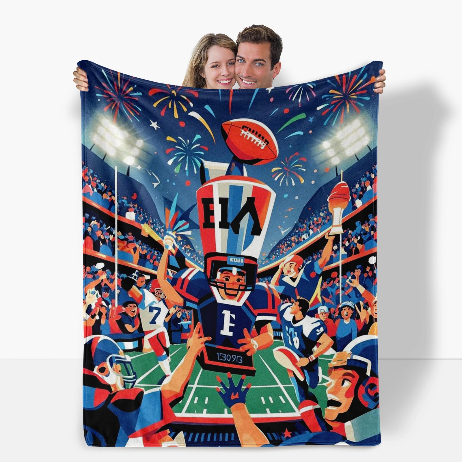 Richly Colored Cartoon Characters In Football Action Blanket Honors The Splendor Of Sports Events