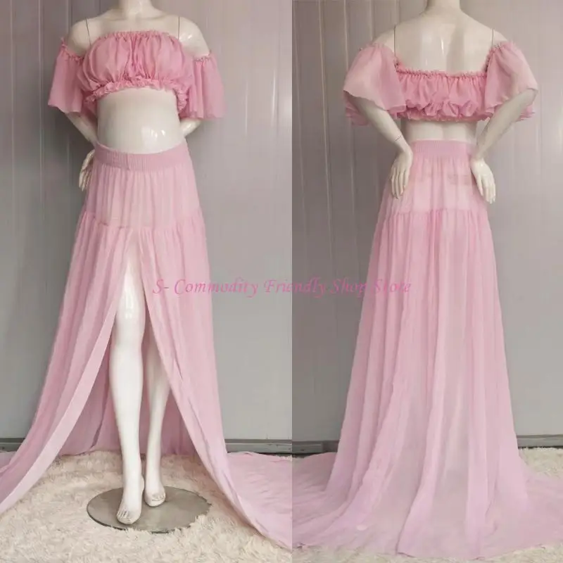 85AE Elegant Pregnancy Photoshoot Dress Set Split Designs Comfortable Pregnancy Clothing Flexible Fabric for Expecting Women
