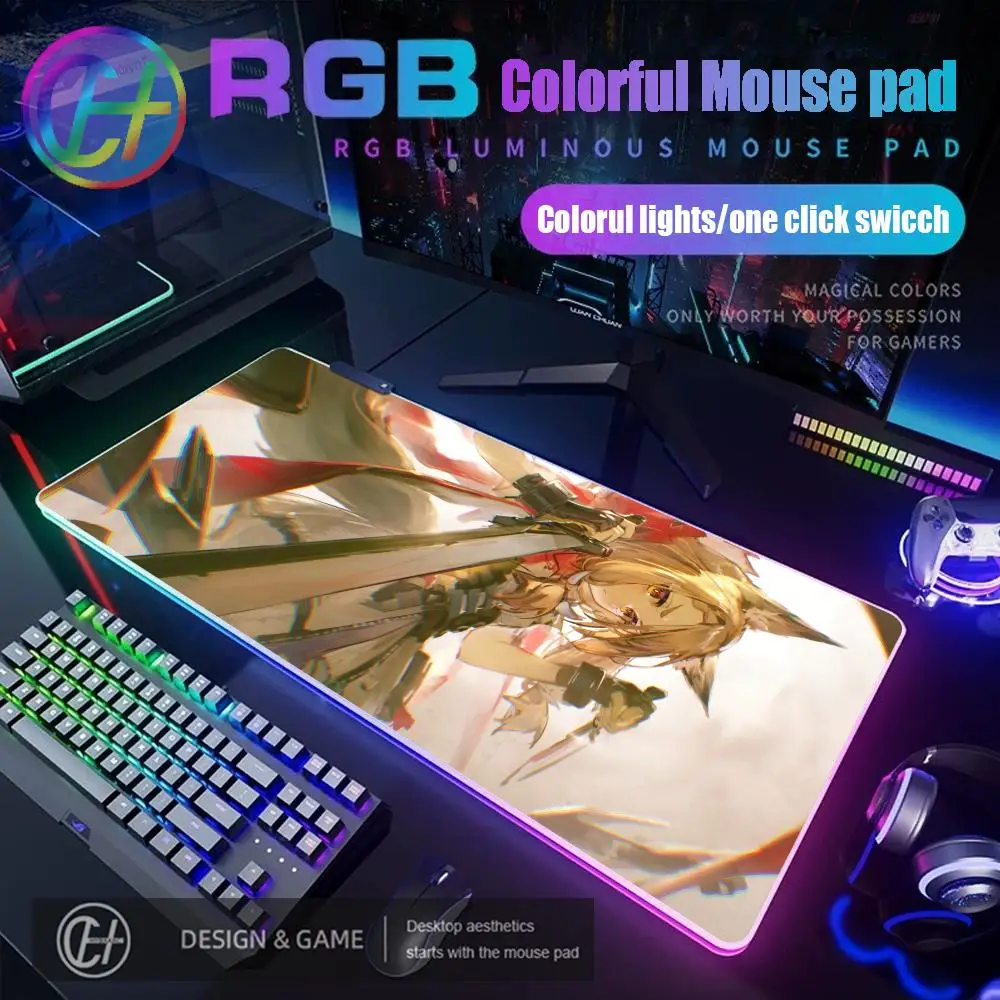 

90X40 HYBXAXC Arknights Endfield Mouse Pad Anime Girl Rossi Mouse Pad RGB Gaming Mouse Pad Desk Mat HD Gamer Large LED Light XXL