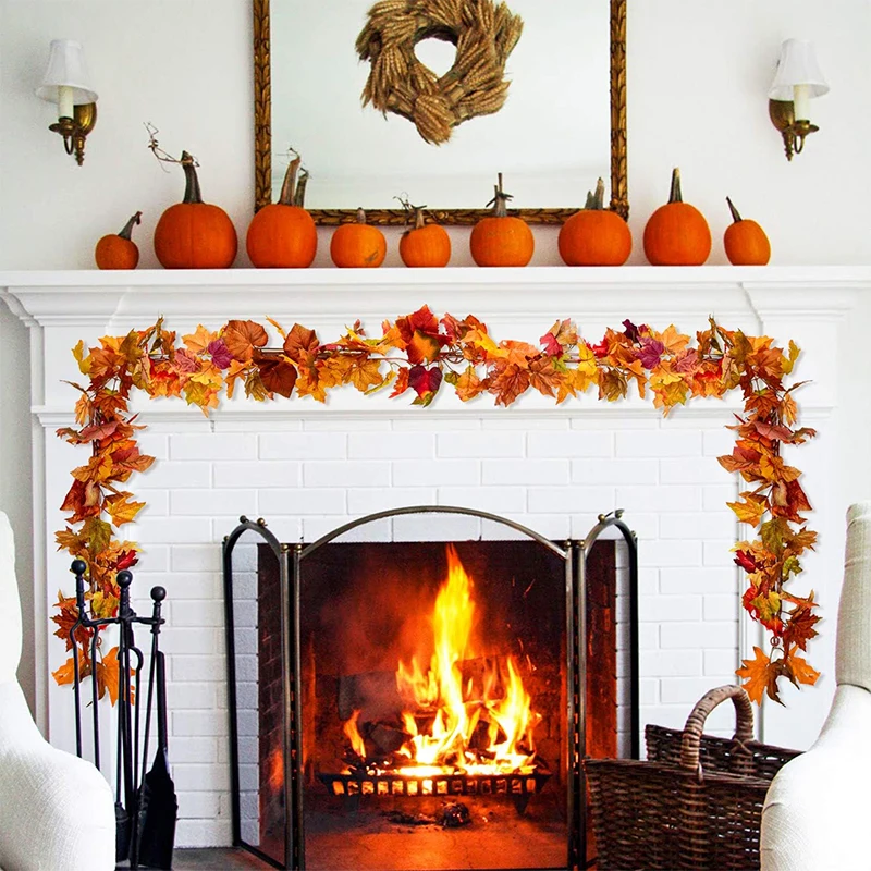 1/2 Stück Herbstkränze, 100 cm, hängende Seidenkränze, künstliche Herbstblattkränze, Thanksgiving-Weihnachtsdekoration, Heimdekoration für den Kamin – Detail 8