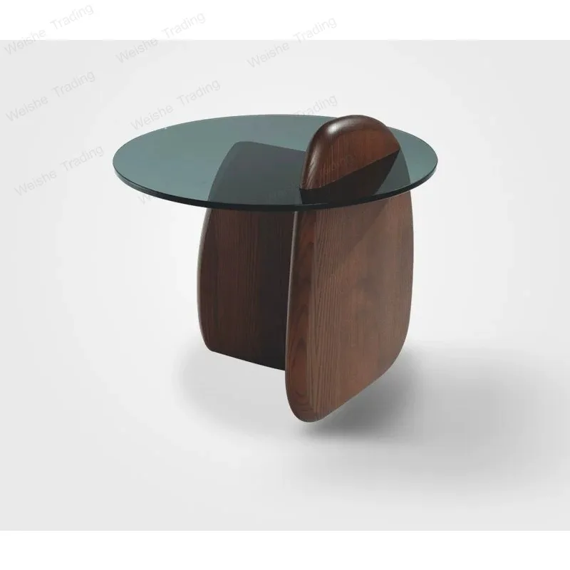 Shark coffee table surprise wind walnut solid wood glass round coffee table