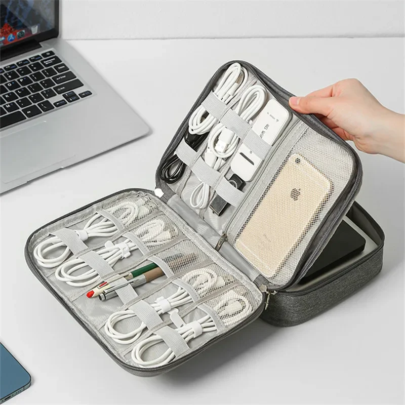 

Digital Cable Storage Bag 3-layer Shockproof Travel Multi-functional Power Bank Electronic Accessories Carry-on Organizer Bag