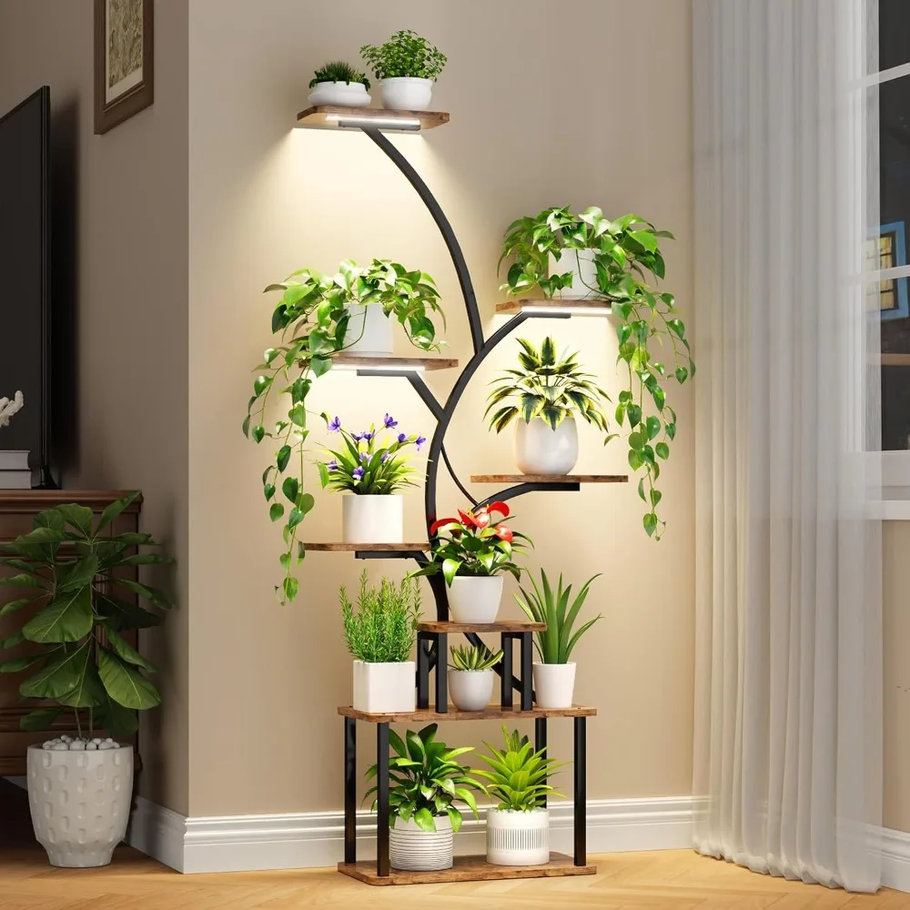 

8-Tier Indoor Plant Stand with Grow Lights, 62.2" Tall S-Shaped Shelf for Living Room or Patio