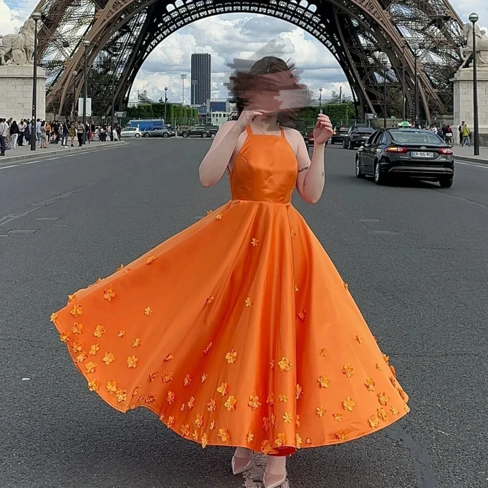 

Customized Elegant Orange Midi Prom Dresses for Special Occasions Square Neck Ankle-Length Woman Evening Party Gala Dress 2025
