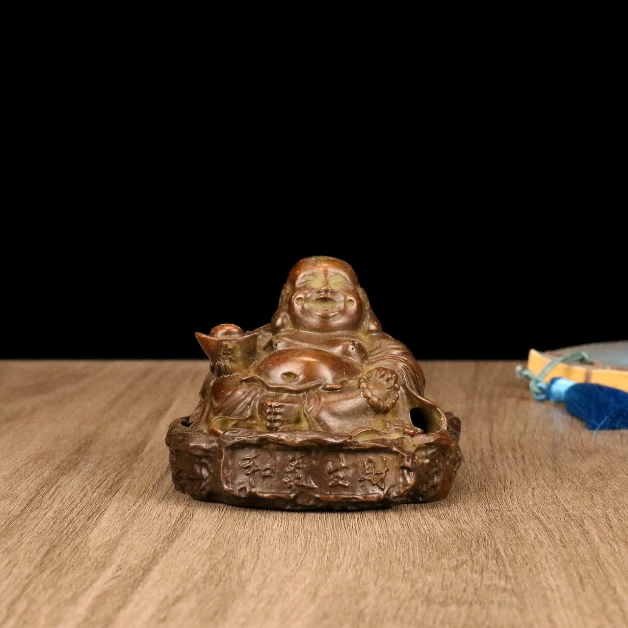 Collectible Chinese alloy hand-carven Maitreya Buddha statue small incense burner