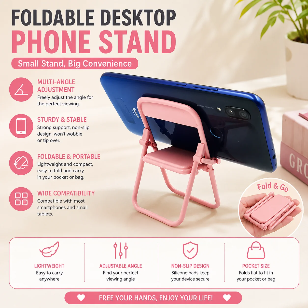 

Creative Folding Chair Desktop Phone Stand Macaron Color Stool Stand Pendant Portable Lazy Stand