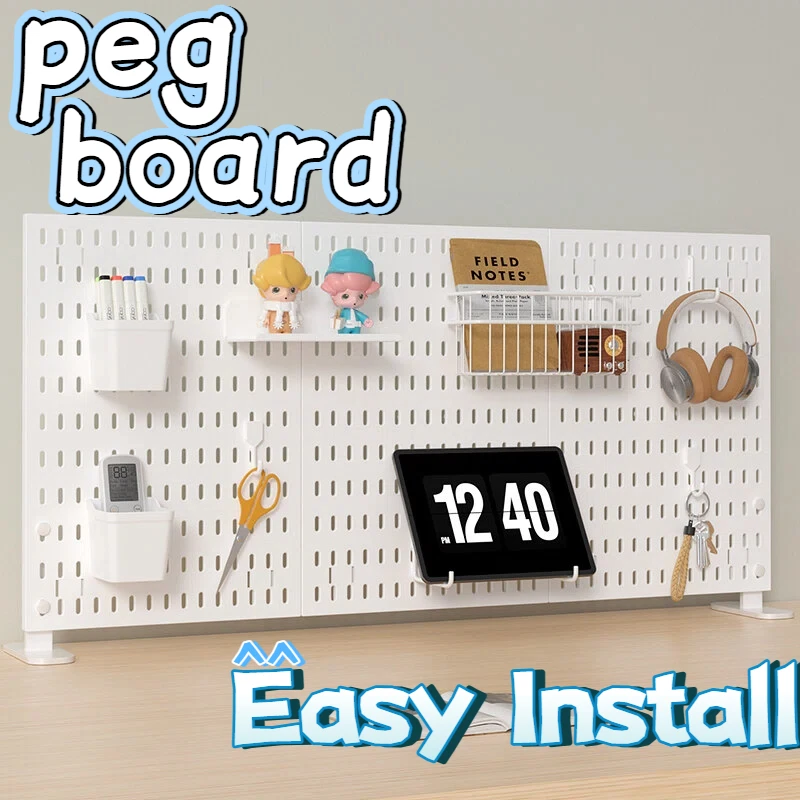 Black Plastic Desktop Pegboard Clamp-On Stand Modern Hole Board Divider for Office Desk Gaming Setup Stationery Accessories