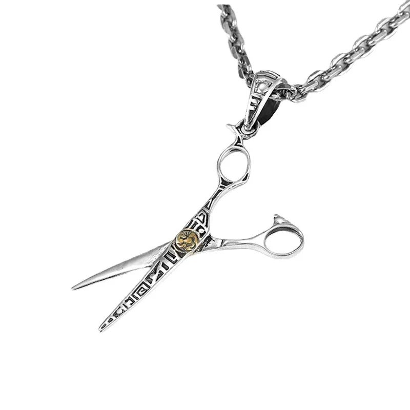 Creative Design Hair Stylist Scissors Pendant Retro Trend Totem Necklace Men and Women Cool Personality Trend Jewelry