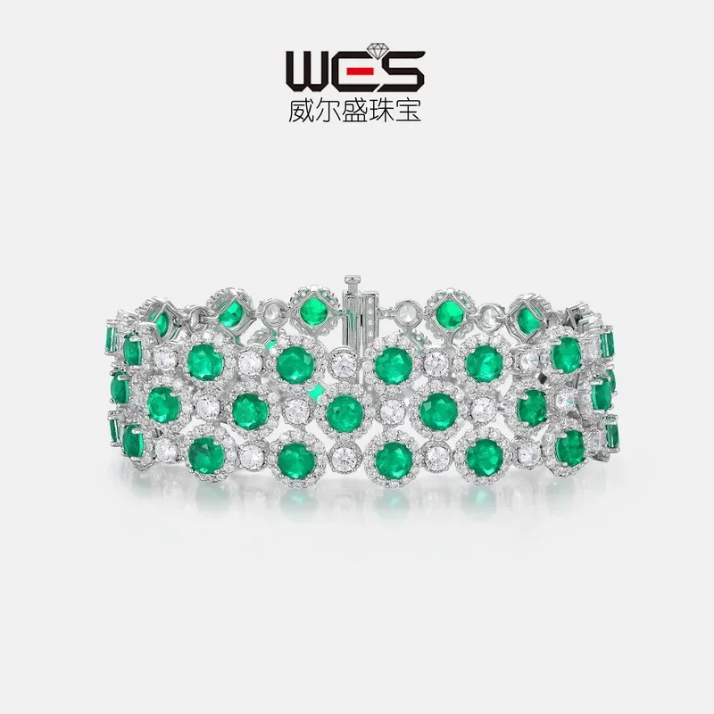 Royal Green Full Diamond Bracelet for Women, Full of Cultured Baby Stones PT950 Platinum Bracelet, Dazzling