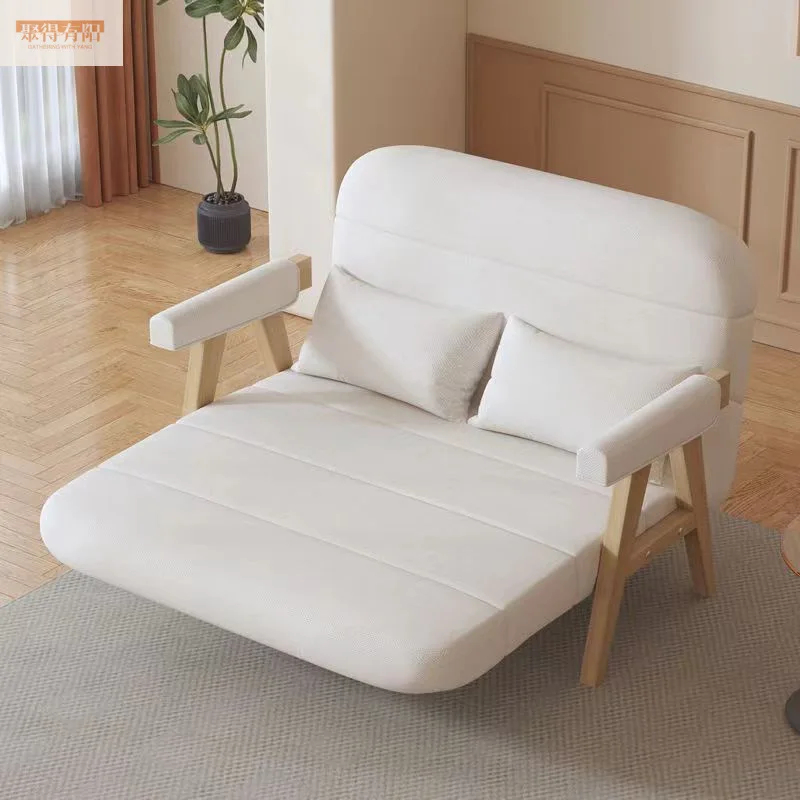 folding multi-functional sofa single small apartment balcony living room solid wood lazy dual-purpose sofa bed