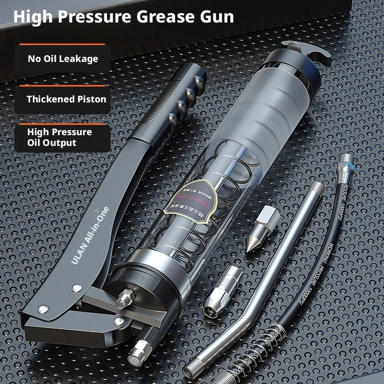Heavy-Duty Manual Grease Gun, 600/900cc, Transparent Barrel, Dual-Piston, 56–63mm Tube, for Excavator/Tractor/Truck