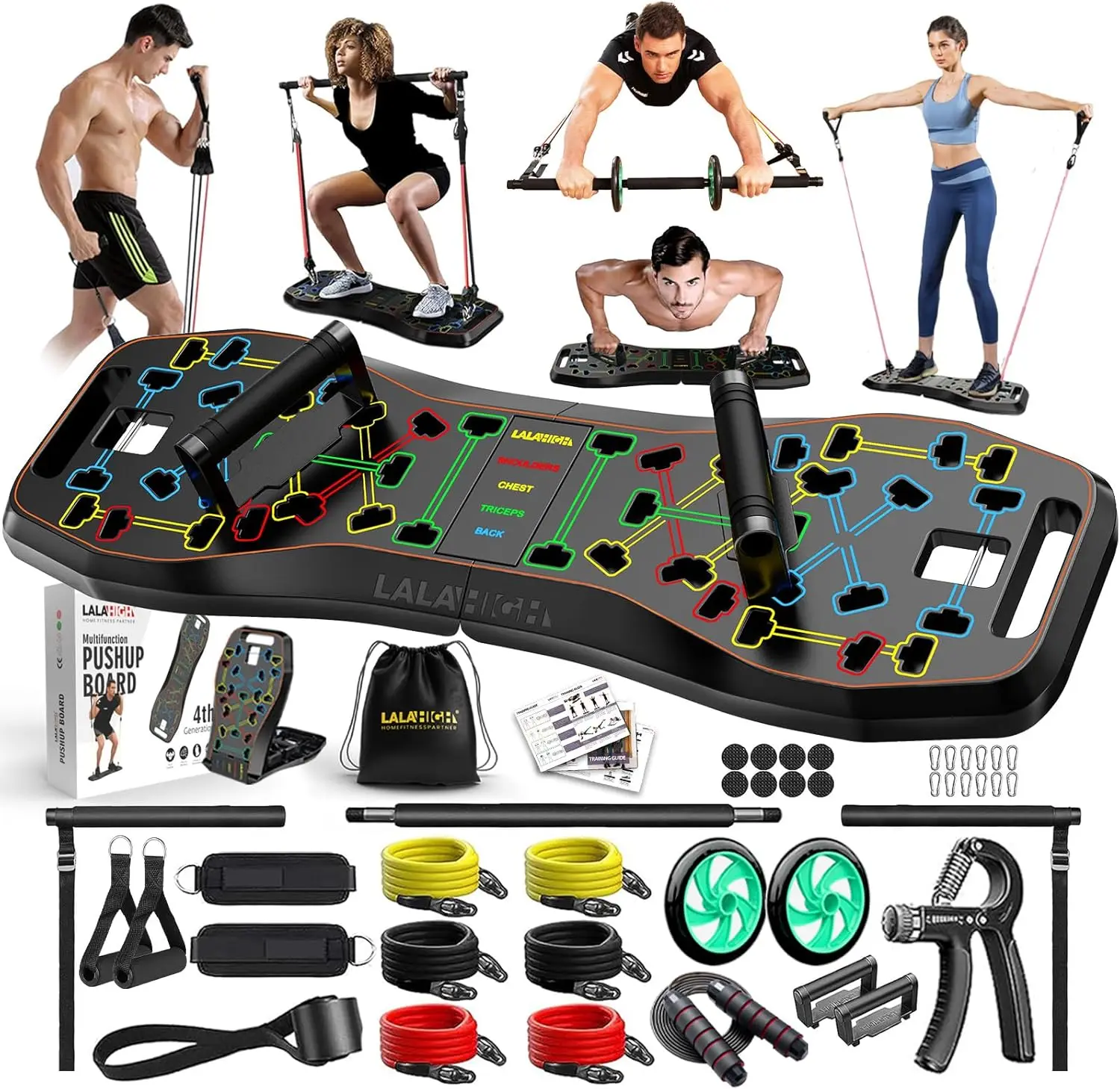 

36-in-1 Foldable Home Gym with Ab Roller & Resistance Bands, Portable Full Body Workout Board for Men and Women