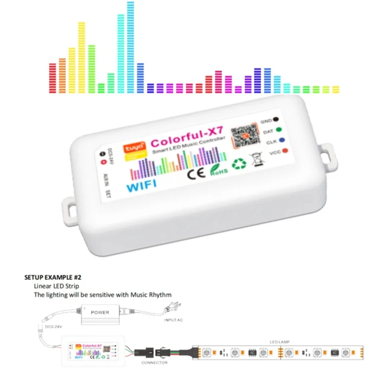 5-24V Smart Tuya APP LED SPI Controller Colorful-X7 Tuya WiFi Music Controller WS2812B Ws2811 Sk6812 Pixel Strip Light-DTA9