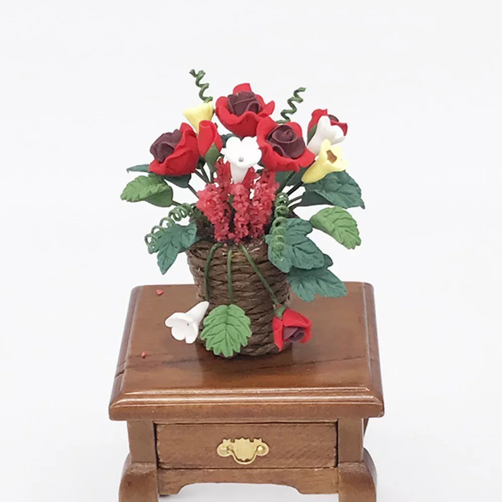1/12 인형 집 미니어처 화분 빨간 장미 미니 꽃 모델 장난감 인형 집 액세서리 장식 ob11 bjd