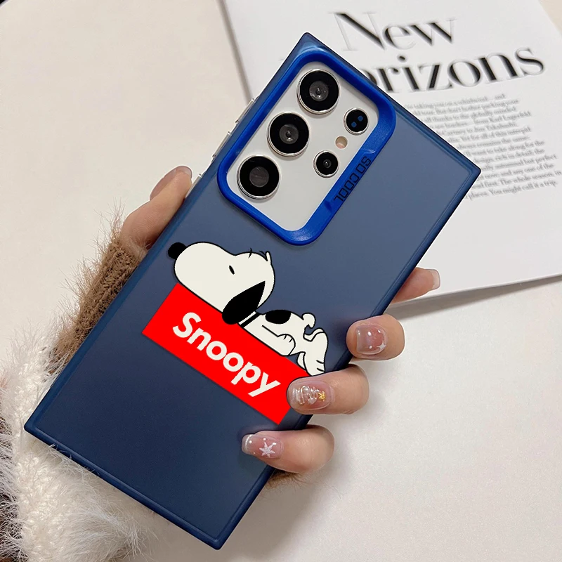 Anime S-Snoopys Cartoon Dog For Samsung Galaxy S24 S23 S22 S2 S20 Note 20 FE Ultra Plus Colorful Silver Shockproof Phone Case