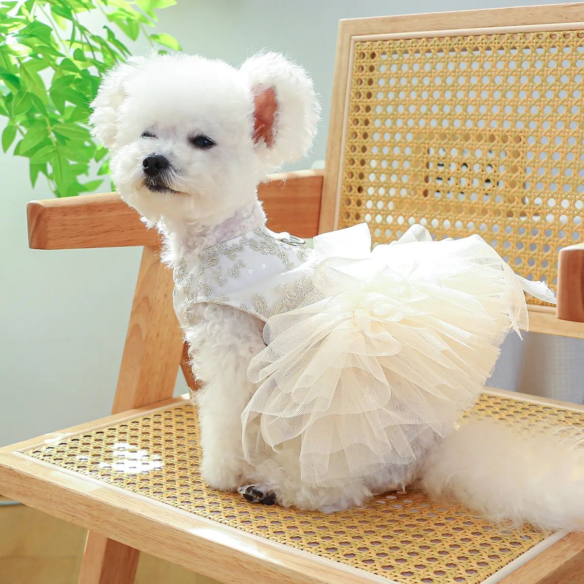 1 Pet Apparel Dog Spring/Summer Breathable White Wedding Dress Princess Dress with Pulling Cord Button For Small Medium Dogs