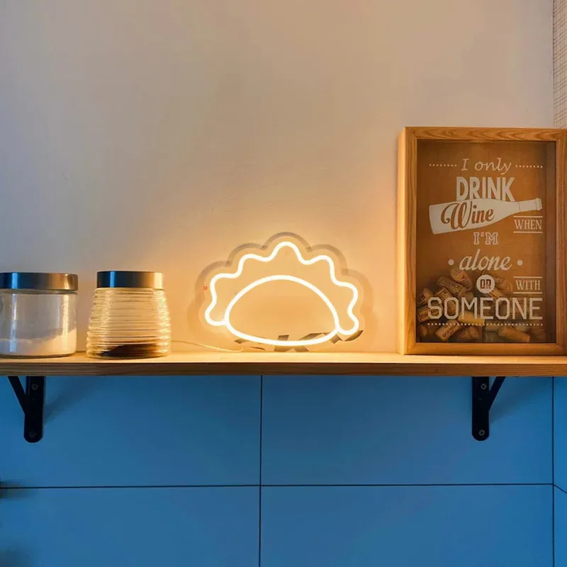 

Cute Dumpling Led Neon Sign, Fried Gedza Night Light, Food Wall Decor Restaurant Kitchen Decoration Window Show Light