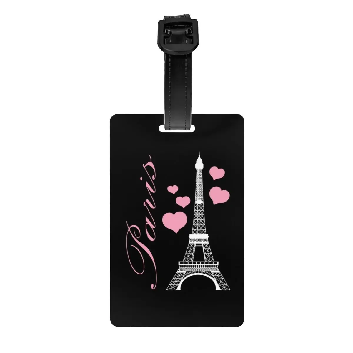 Pink Paris Eiffel Tower On Black Luggage Tag for Suitcases Fashion Romantic Paris Love Baggage Tags Privacy Cover Name ID Card