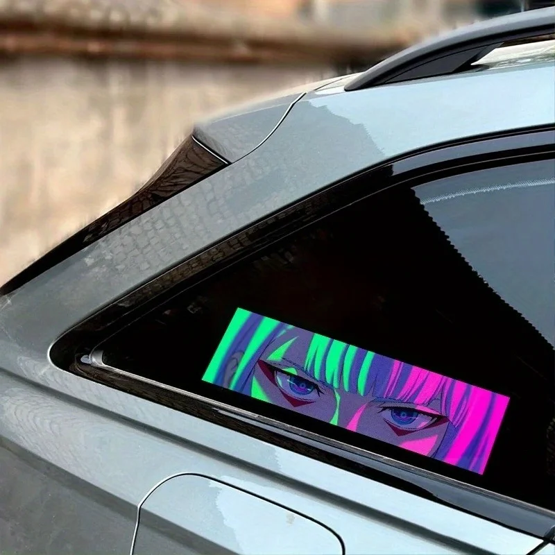 Anime Riding Helmet Stickers 2PCS Laser Holographic Decals for Triangle Window Fuel Tank Motorcycle Car Reflective Decoration