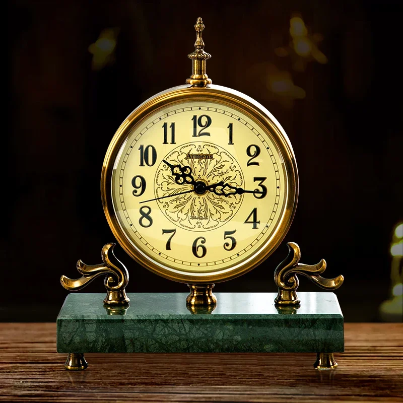 household clock pendulum  Desktop desk clock marble light luxury retro American and European clock ornament