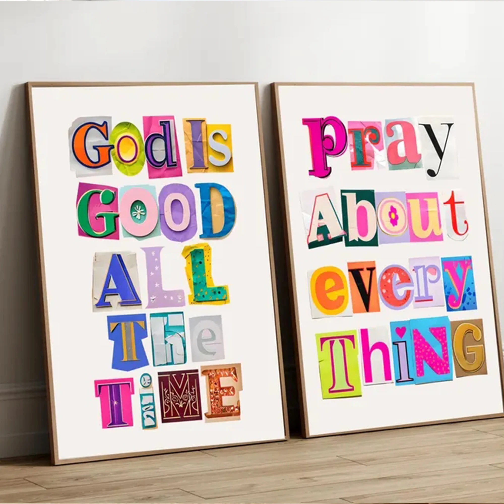 2pcs Modern Colorful Cutout Letter Christian Wall Art Print Canvas Painting Poster Picture For Living Room,Bedroom Home Decor