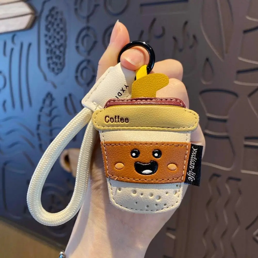 Fashion Funny Coffee Cup Shape Keychain French Fries PU Leather Ice Cream Pendant Bag Hanging Charm Cartoon Car Key Ring Gift