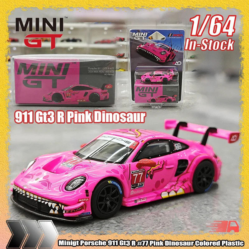 

Новая модель Minigt 1:64 Porsche 911 GT3 R # 77 розовых миниатюрных моделей автомобилей из цветного пластика и сплава, литых под давлением, для детских игрушек и подарков