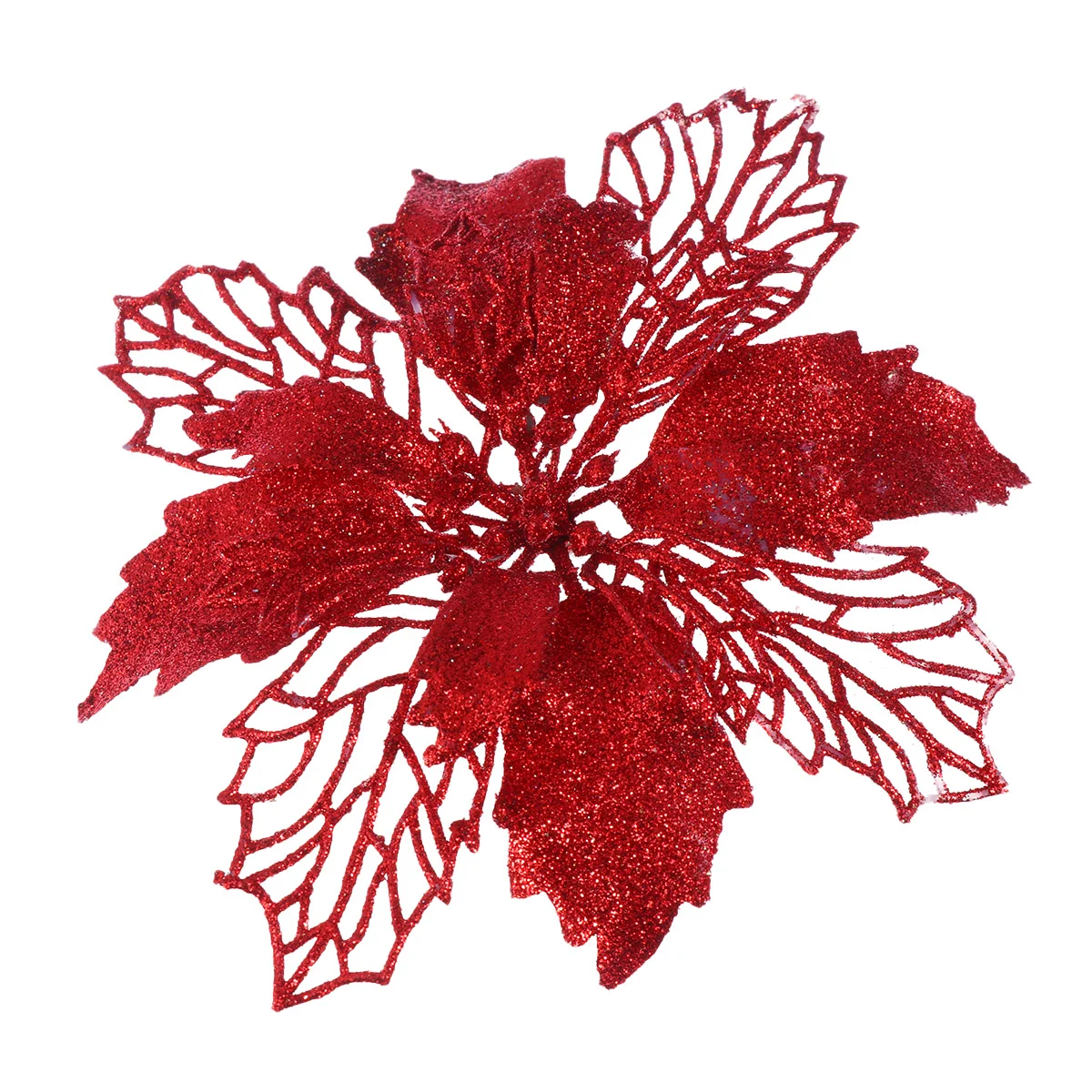 

12 Pcs Glitter Poinsettia Flowers Christmas Tree Hanging Pendant Red Garland Ornament Mini Hollow Simulation Artificial