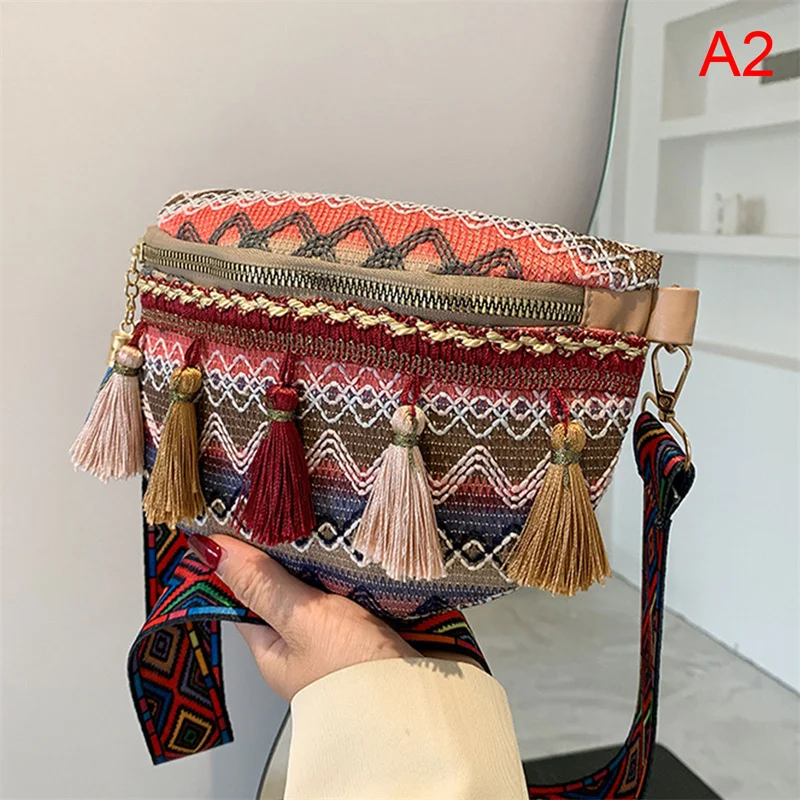 Bolso de mensajero tejido con borlas para mujer, bandolera de cuero Retro, tendencia de moda