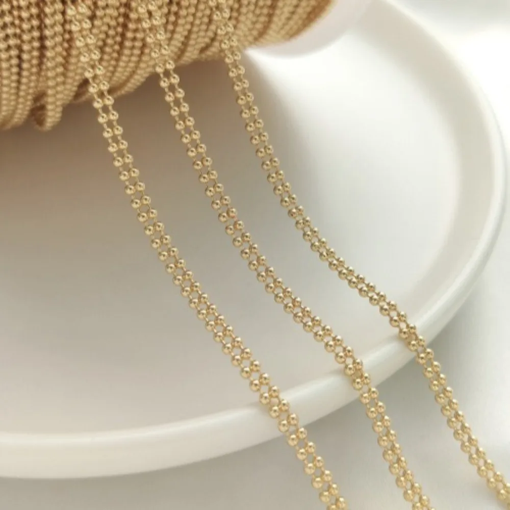 

14-каратное золотого цвета, двухрядная цепочка из бисера, 1,5 мм, круглая цепочка из бисера, свободная цепочка, браслет «сделай сам», плетеная веревка, ювелирные аксессуары